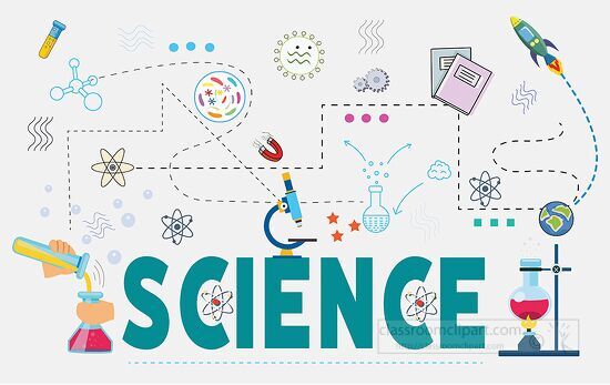 science illustration with various science element icons clipart