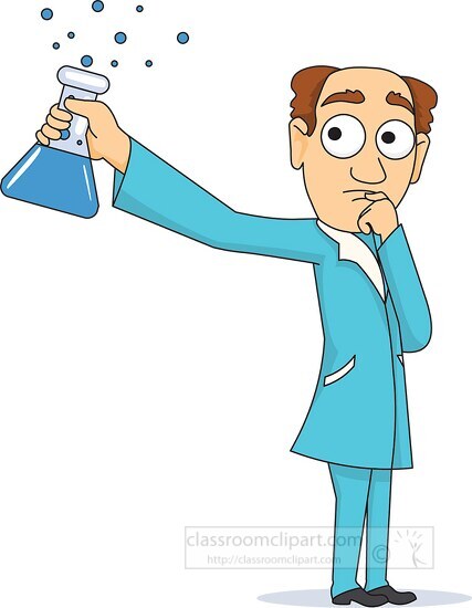 scientist with beaker filled with chemicals cartoon style clipar