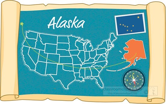 scrolled usa map showing alaska state map flag clipart