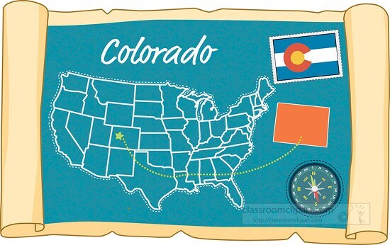 scrolled usa map showing colorado 6c state map flag clipart