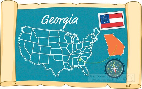 scrolled usa map showing georgia state map flag clipart