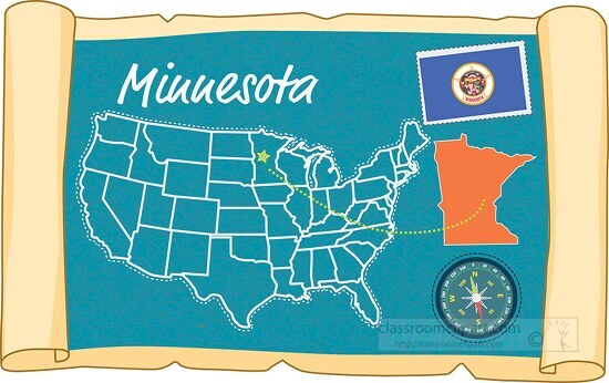 scrolled usa map showing minnesota state map flag clipart