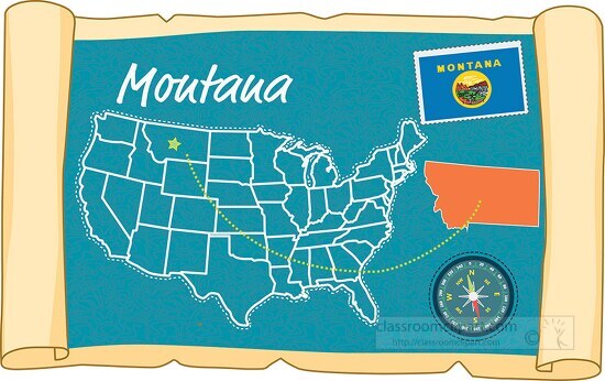 scrolled usa map showing montana state map flag clipart