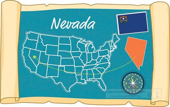 scrolled usa map showing nevada state map flag clipart
