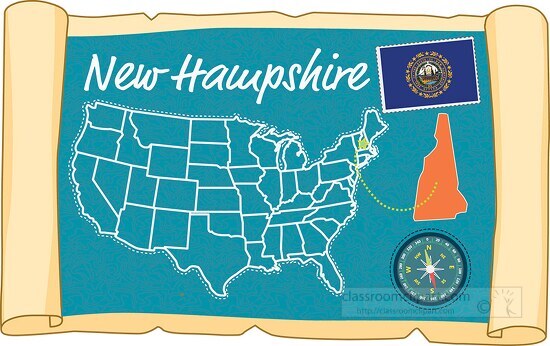 scrolled usa map showing new hampshire state map flag clipart