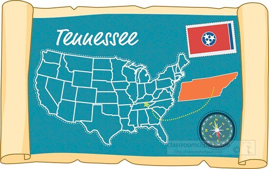 scrolled usa map showing tennessee state map flag clipart