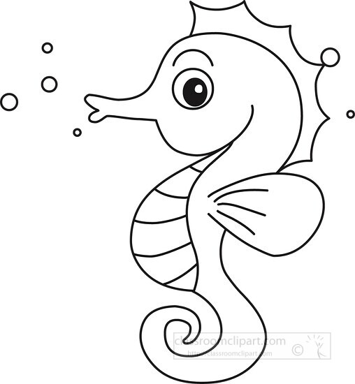 Animal Outline Clipart-seahorse marine life black white outline 013