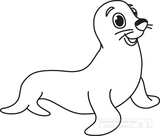 seal smiling cartoon black white outline clipart