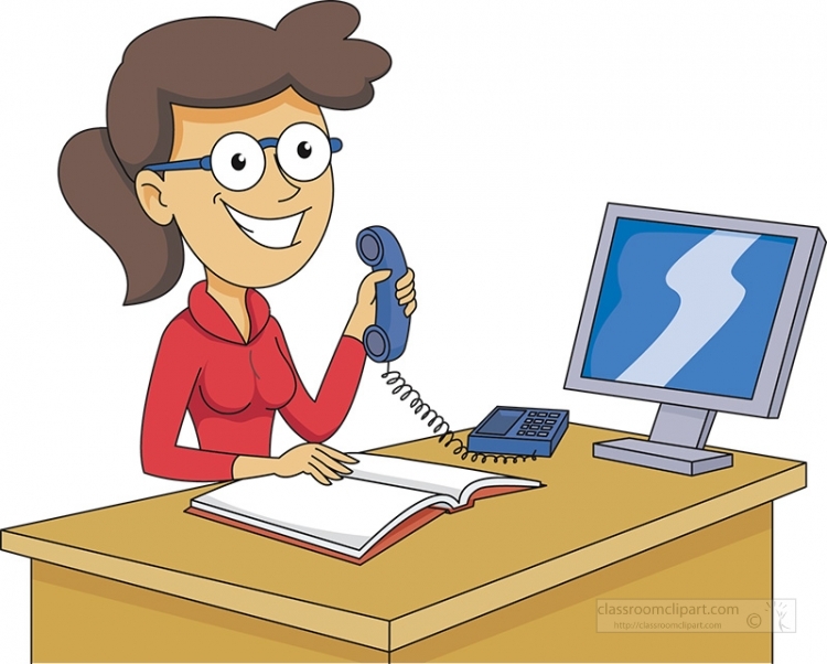 secretaries day at desk holding telephone clipart