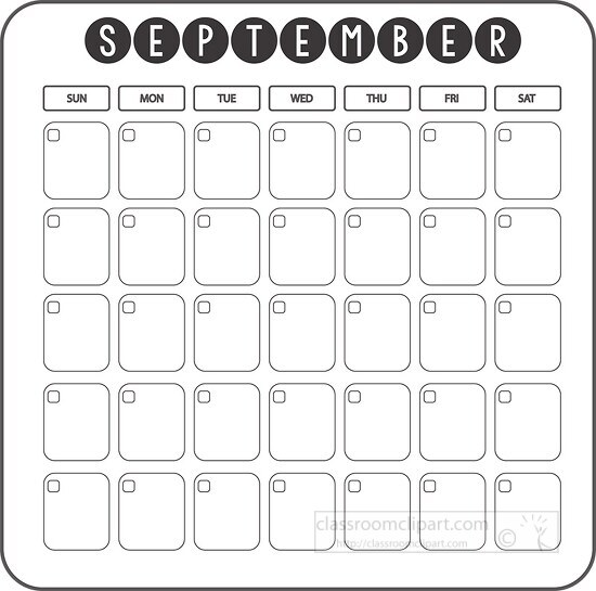 september calendar days week month clipart