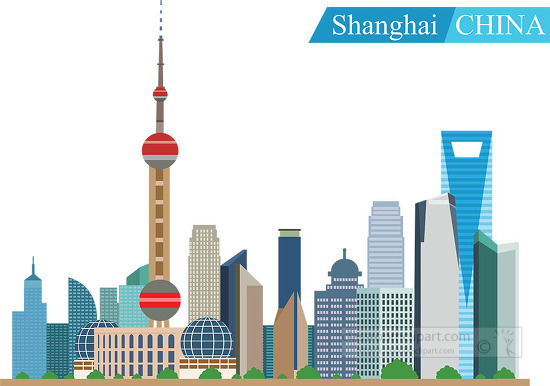 shanghai china city high rise skyline clipart