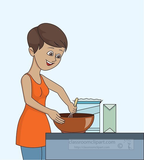 short hair lady preparing food clipart