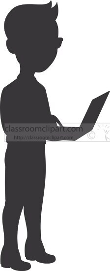 silhouette of man standing holding laptop clipart