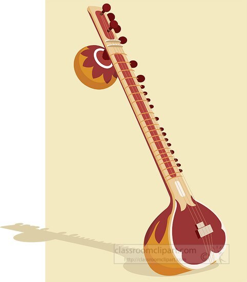 sitar indian stringed instrument clipart