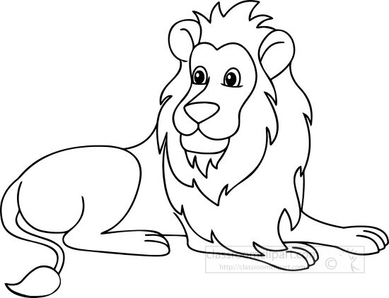 sitting lion side view black outline clipart