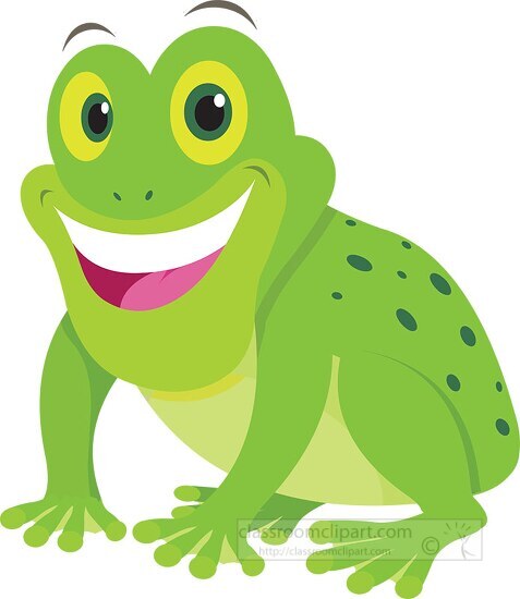 smiiling big eyed green frog clipart