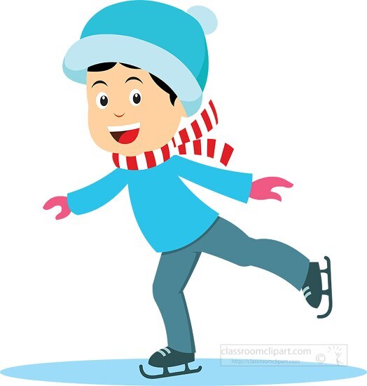 smiling boy ice skating in winter clothes clipart