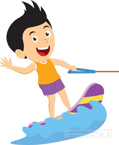 smiling boy wake surfing clipart