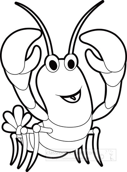 smiling cartoon red obster marine animal black outline clipart