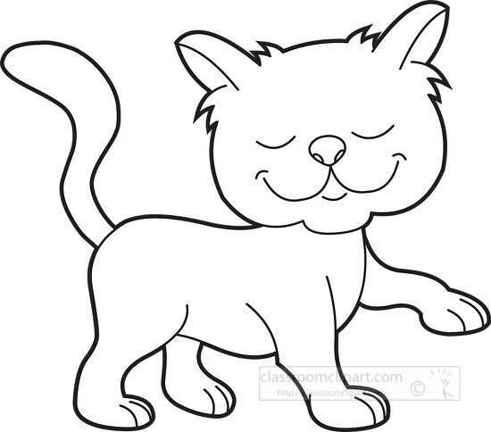 Angry Cat Black And White Drawing Vector Illustration Outline