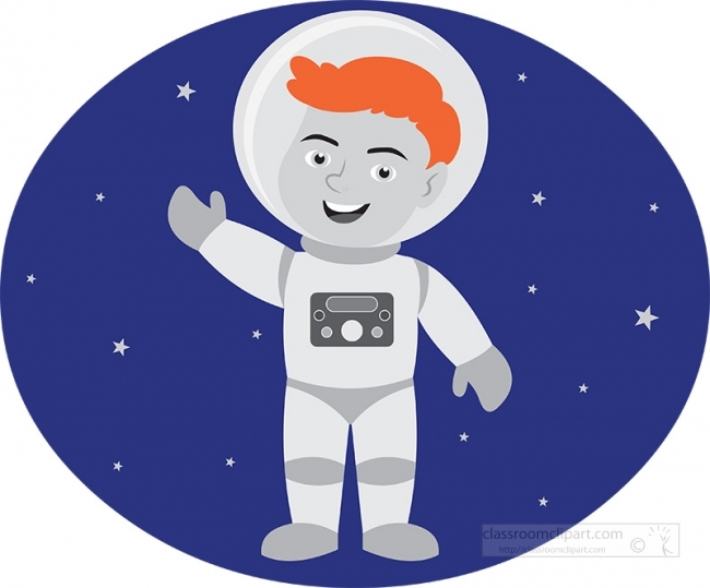 smiling child astronaut in space gray color