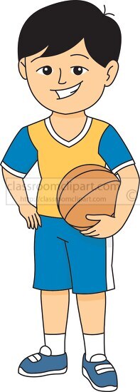 smiling child standing holdinbg a basketball