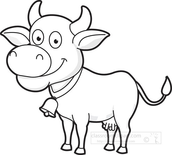 smiling cute cow wearing bell smiling black outline clipart