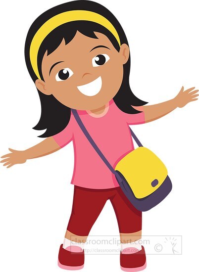 Children Kids Clipart-smiling cute girl with her bag pack back to