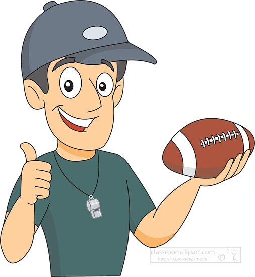smiling football coach holding football clipart