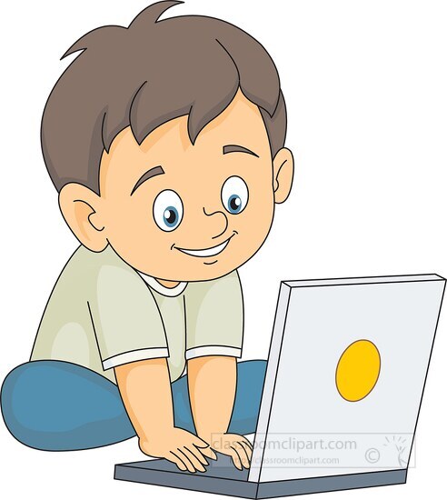 smiling little boy using laptop  clipart