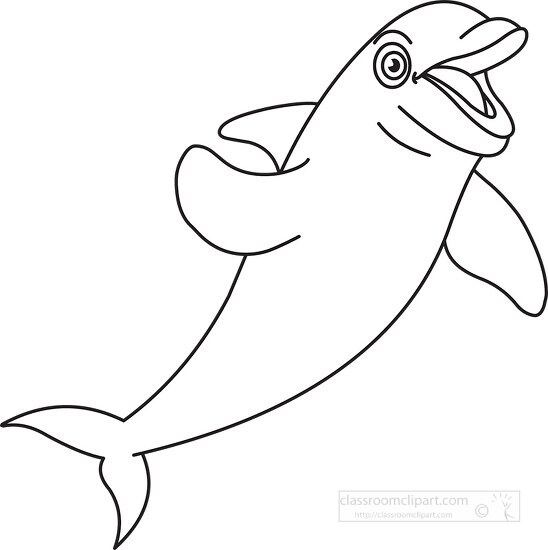 smling cartoon style dolphin black outline clipart