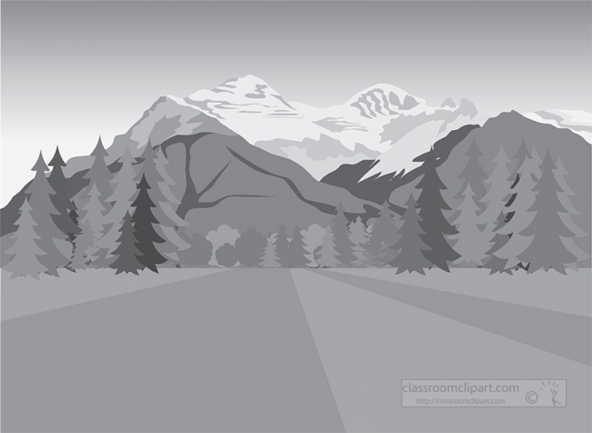 snow covered rugged mountains with trees gray clipart