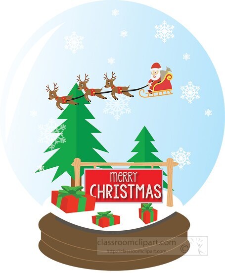 snow globe with santas sleigh christmas tree clipart