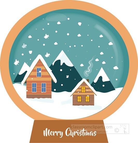 snow globe with winter cabins merry christmas clipart
