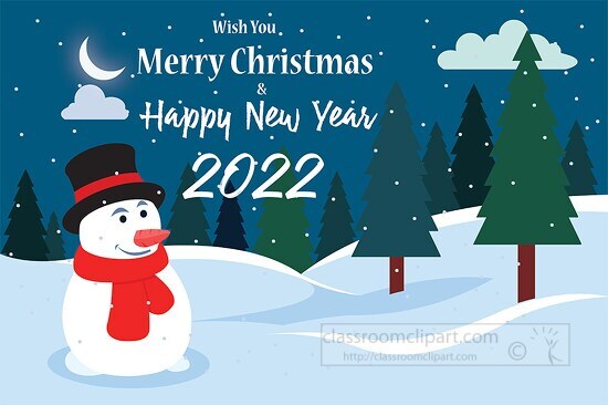 snowman and x mas trees in background night scene merry christma