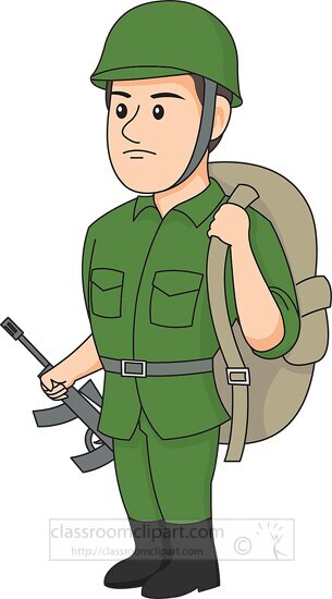 soldier with backpack rifle clipart