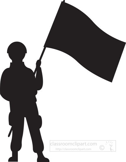 solider standing with american flag silhouette clipart