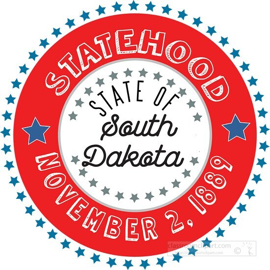 South Dakota Statehood 1889 statehood round style with stars cli