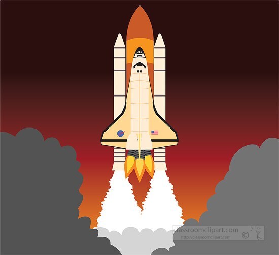 space shuttle taking off surrounded with clouds of smoke clipart