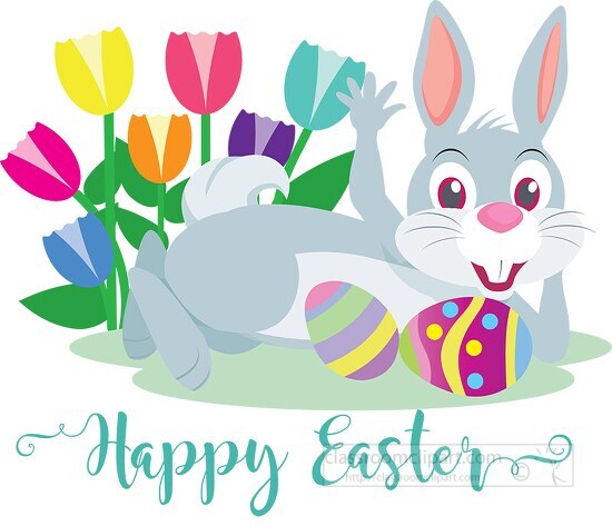 spring tulips with easter rabbit happy easter clipart 318