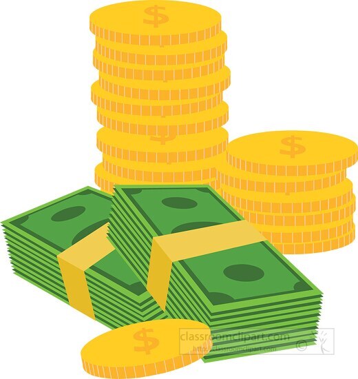 stack of money with gold coins clipart