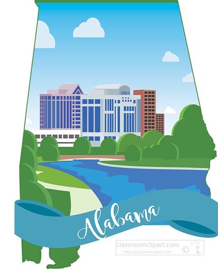 state alabama map shape with city clipart