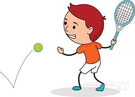 stick figure boy hitting tennis ball forehand