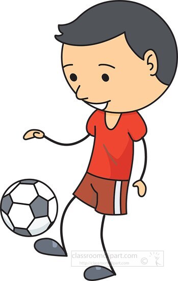stick figure boy playing soccer clipart
