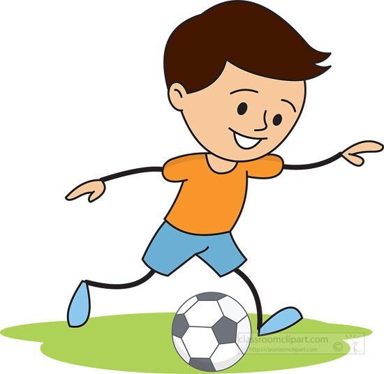 stick figure boy runnig with soccer ball clipart