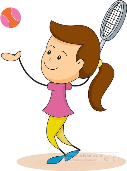 stick figure girl serving tennis ball