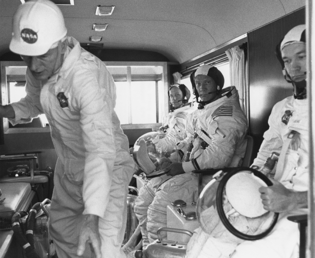 Space Photos-apollo 11 astronauts in van following countdown ...