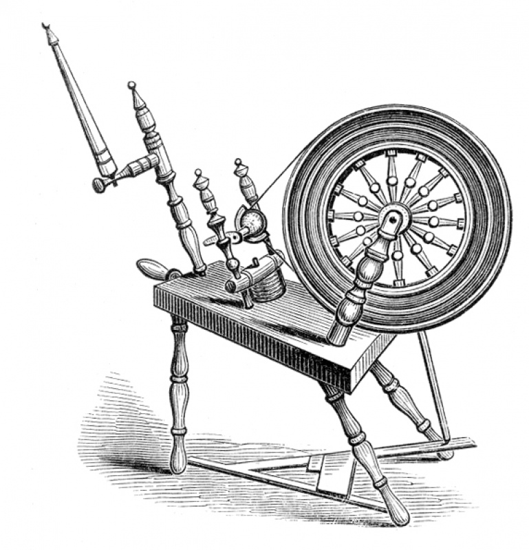 spinning wheel historical illustration - Classroom Clip Art