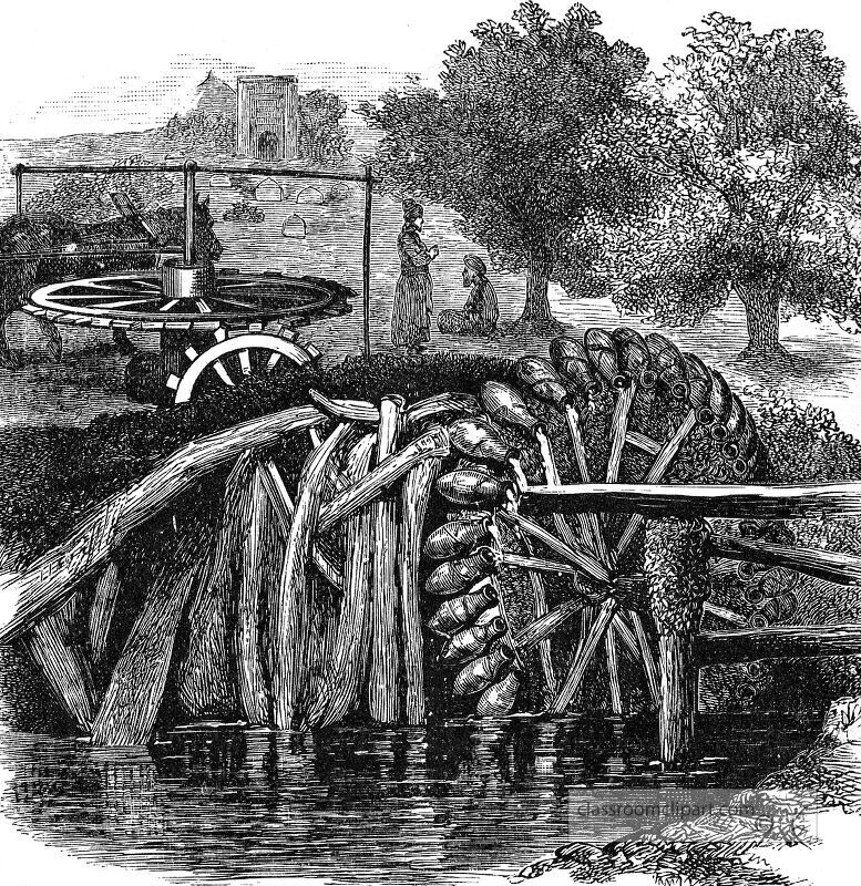 Irrigating Wheel Historical Illustration Classroom Clipart