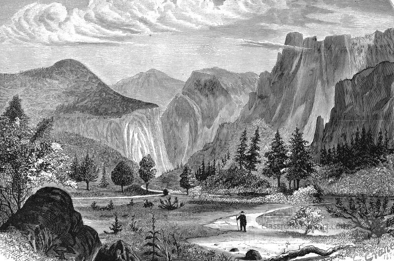 valley of the yosemite historical illustration - Classroom Clip Art